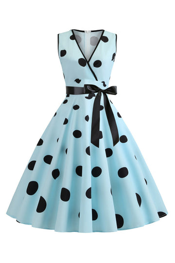 Lyseblå Polka Dots Vintage 1950'erne kjole